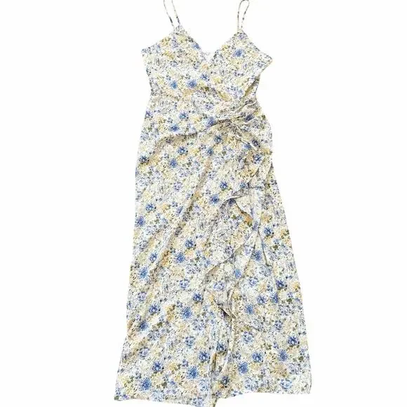 En Saison Floral Midi Slip Dress M White Feminine Bridal Ruched Romantic NWT - Picture 2 of 10